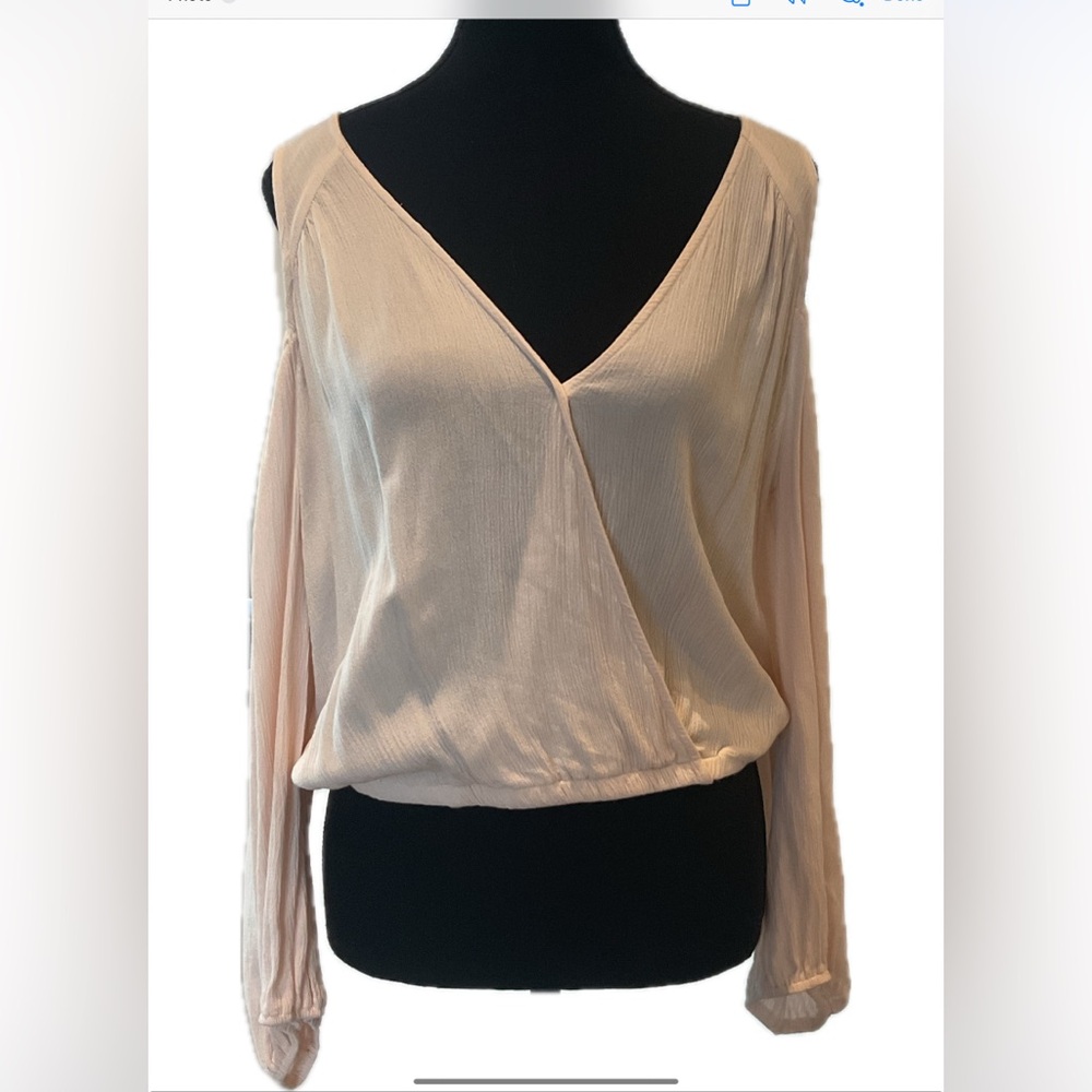 LUSH  Light Blush Off the Shoulders Long sleeves Faux Wrap crop .